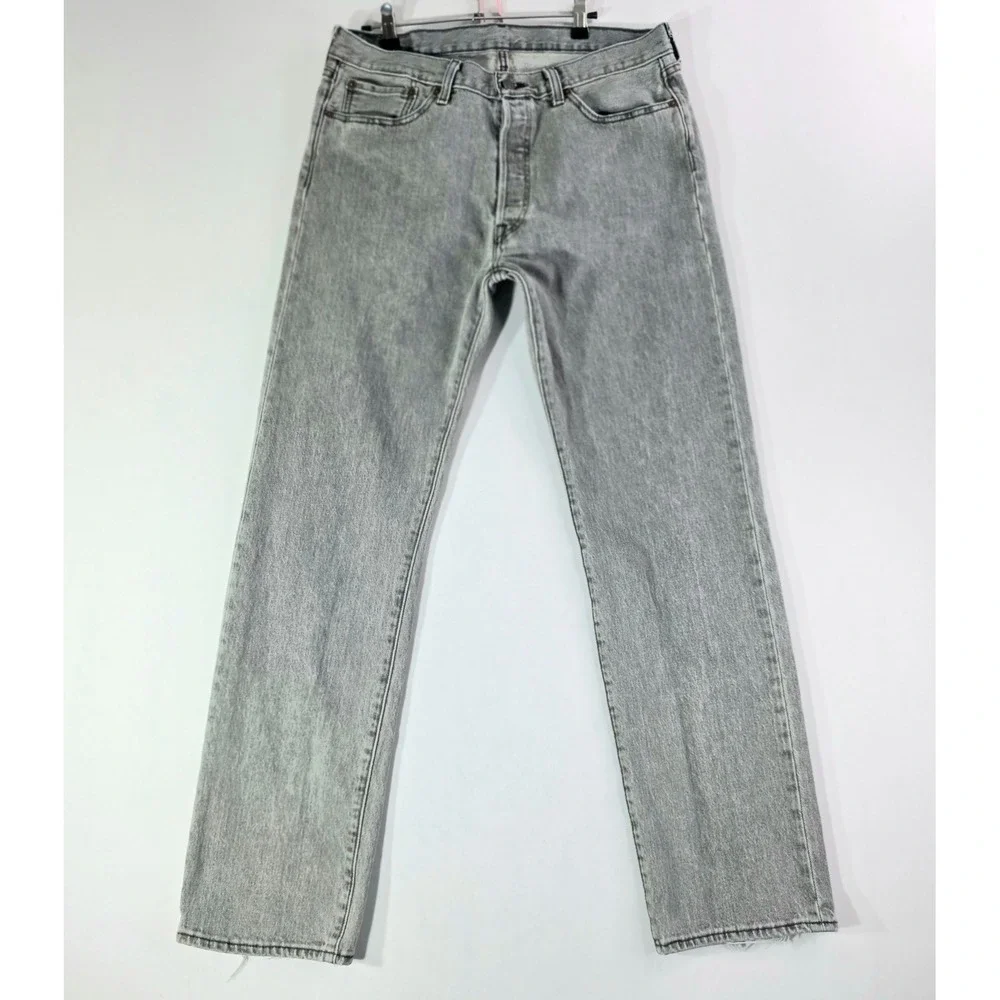 Levis 501 Original Fit Grey Button Fly Straight Leg Denim Jeans Mens 34x31